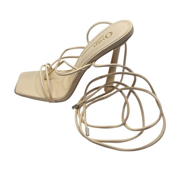 Olivia Jaymes Cream White Square Toe Lace Up Strap Cottagecore Sandal Heels - Picture 3 of 9